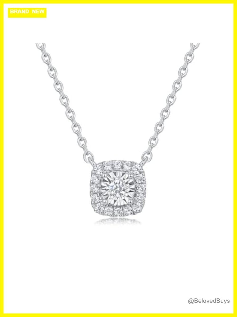 Sterling Silver Lab Grown Diamond Halo Pendant Necklace Chain Classic
